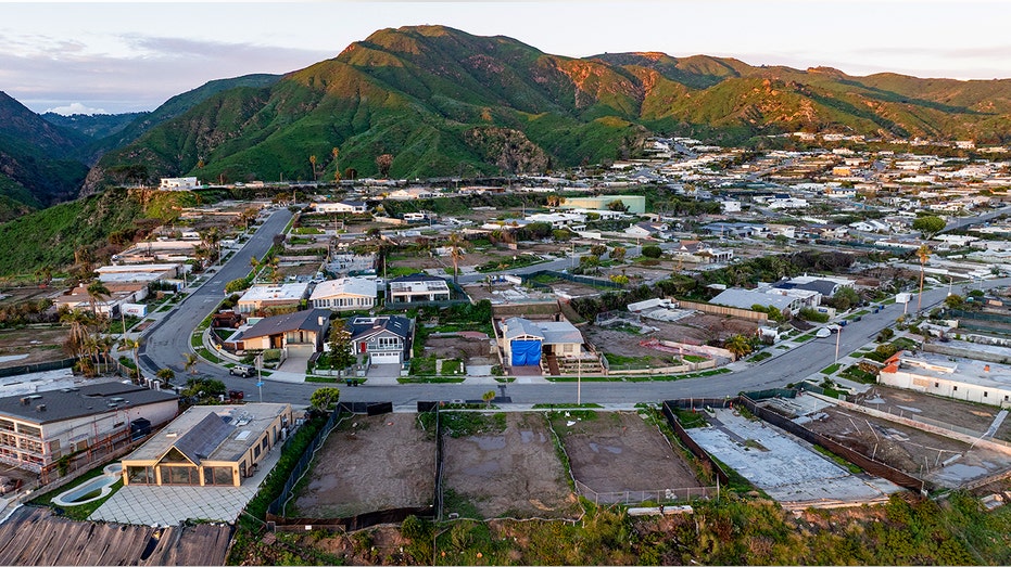 Aerial view of Pacific Palisades post fires