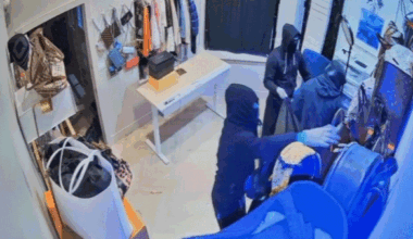 Masked burglars smash into California luxury handbag store caught on camera
