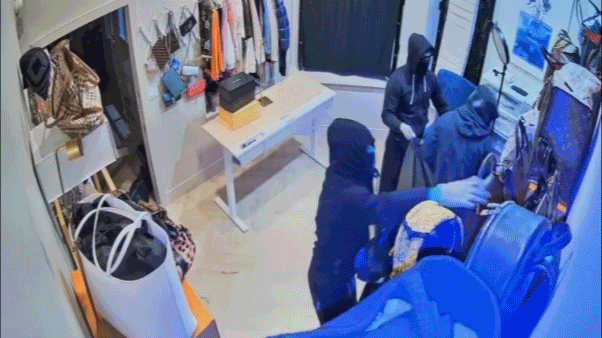 Masked burglars smash into California luxury handbag store caught on camera