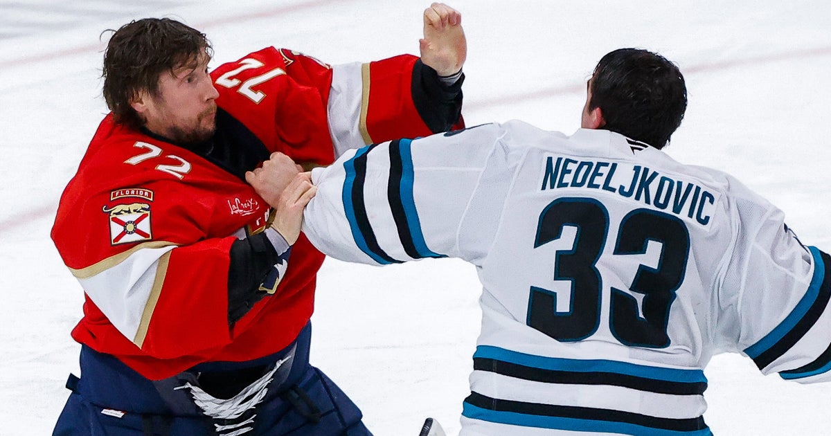 San Jose Sharks beat Florida Panthers 4-1 as rare goalie fight highlights Matthew Tkachuk's season debut