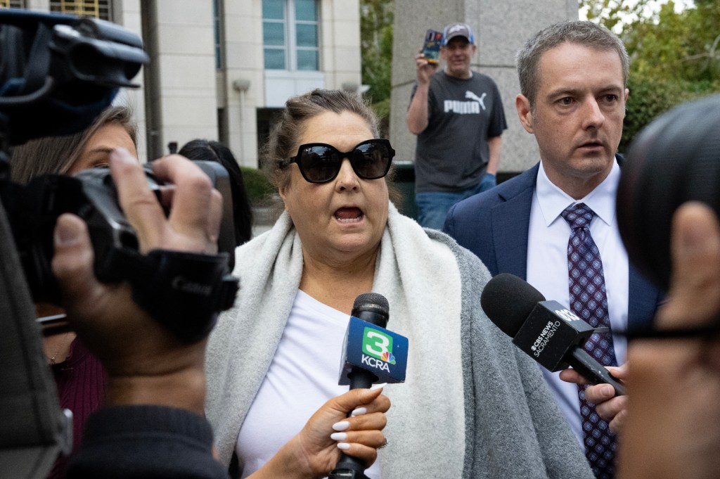 Dana Williamson, former Chief of Staff for Governor Gavin Newsom, speaks to reporters after her arrest in a federal public corruption probe.