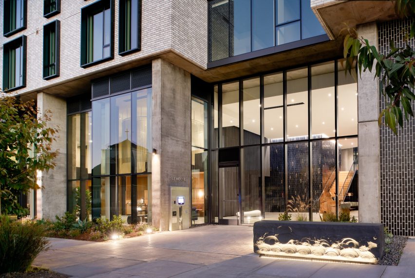 Glass entry way to tower