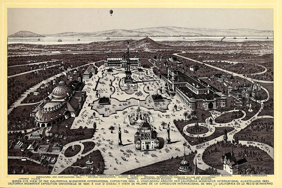 A bird's-eye view of the California Midwinter International Exposition, 1894. (Fair Use)