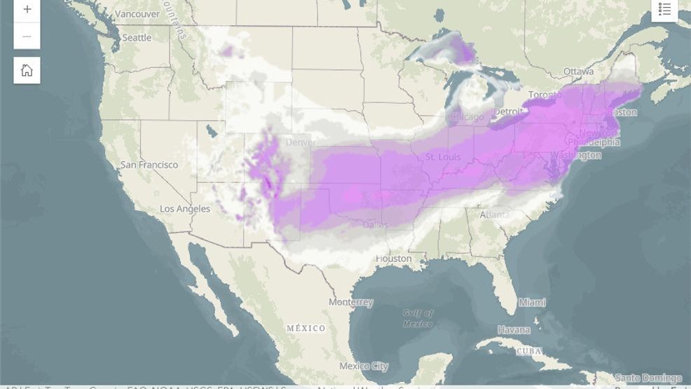 The map above is an image preview from the 72-hour snowfall forecast tracker for the U.S. on Jan 23, 2026 at 3 p.m. (AP Digital Embed)