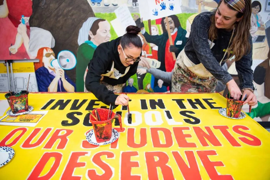 SDEA educators at an art build event to prepare for their rally and one-day strike. (Brooke Anderson)