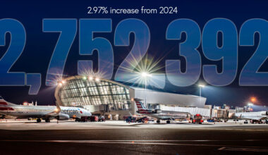 an airport terminal with a number above it 2.75 million