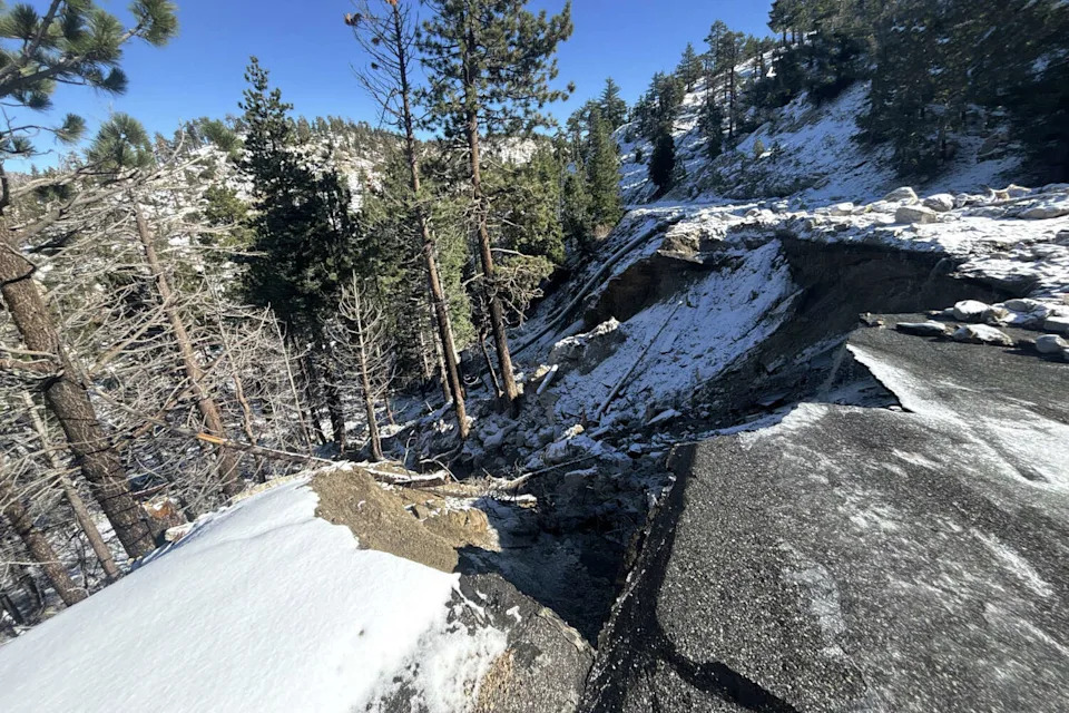 A portion of Angeles Crest Highway was severely damaged during Southern California's December storms. The highway had just fully reopened at the end of August after a yearslong section closure. (Caltrans District 7)
