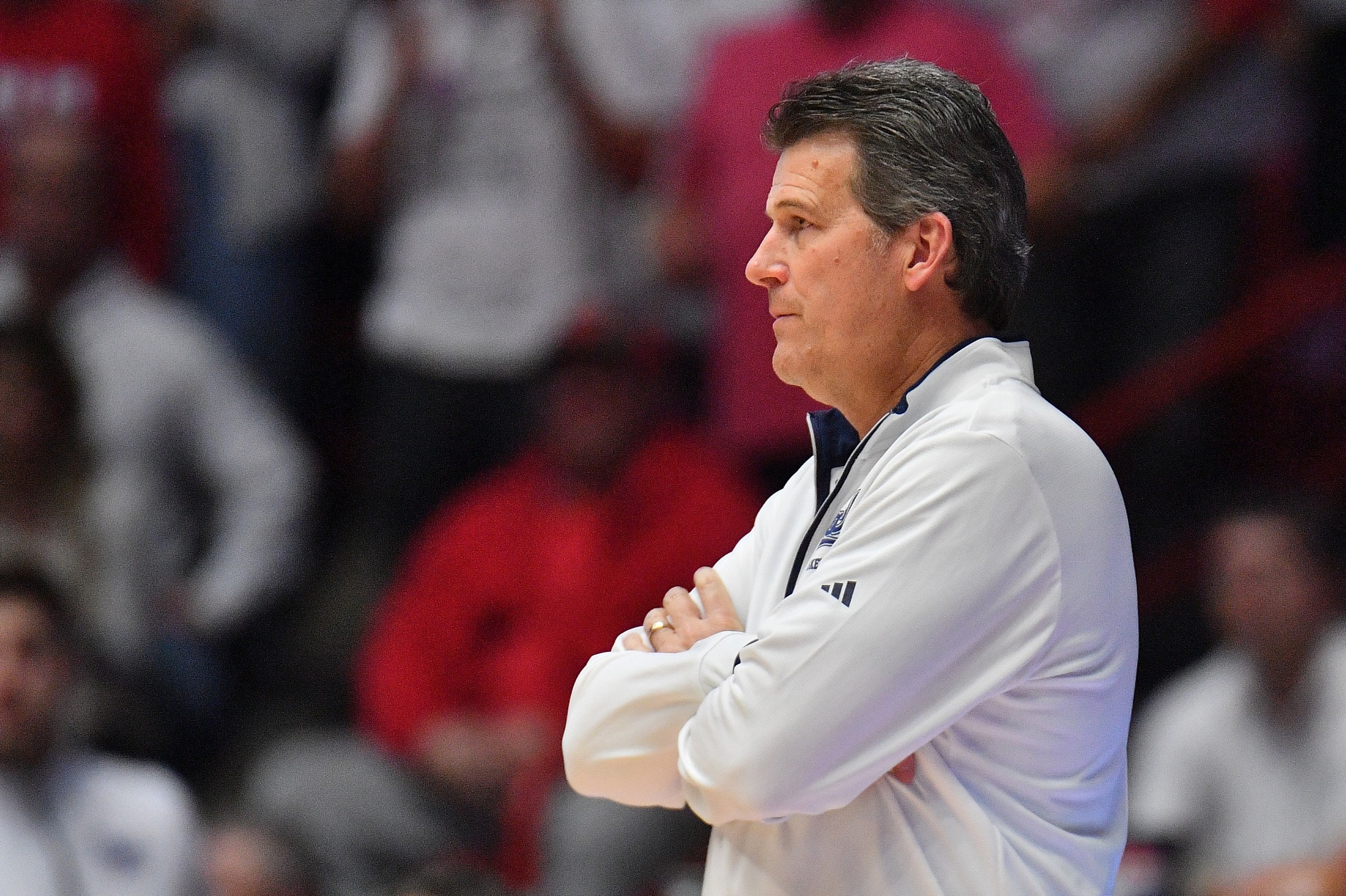 ALBUQUERQUE, NEW MEXICO - JANUARY 03: Head coach Steve Alford of the Nevada Wolf Pack looks on during the second half of a game against the New Mexico Lobos at The Pit on January 03, 2025 in Albuquerque, New Mexico. The Lobos defeated the Wolf Pack 82-81 in overtime. (Photo by Sam Wasson/Getty Images)