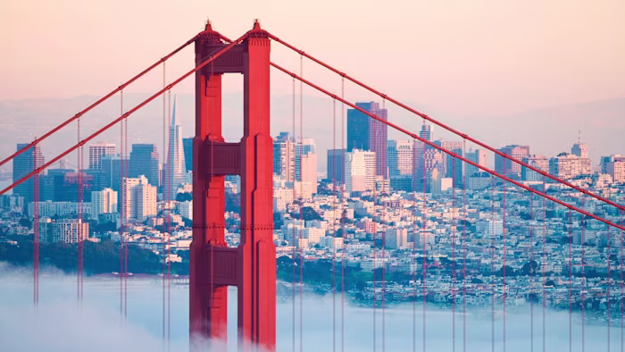 The Golden Gate Bridge with San Francisco in the background