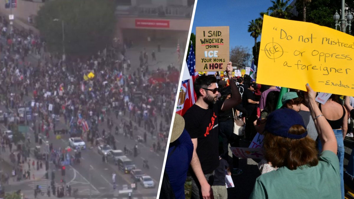 Crowd gathers in downtown LA for immigration enforcement protest – NBC Los Angeles