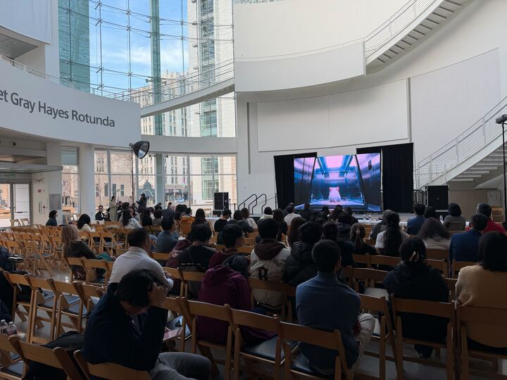 A screening of an AI-generated film submission at the Silicon Valley AI Film Festival.