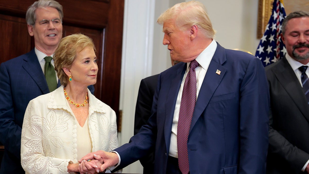 Education Secretary Linda McMahon and President Donald Trump