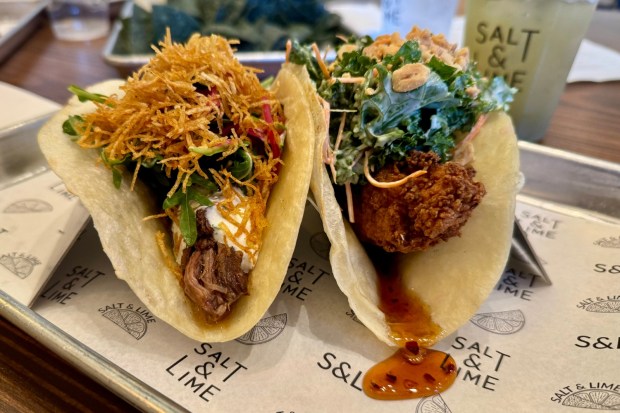The short rib taco and the crispy chicken tender taco at Costa Mesa's Salt and Lime. (Photo by Brock Keeling, Orange County Register/SCNG)
