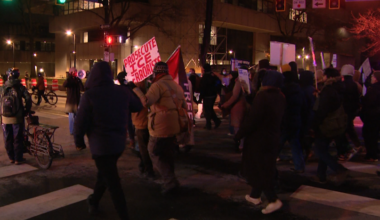 Anti-ICE protesters march down Forbes Avenue in Oakland