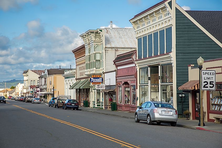 The main street of the victorian village of Ferndale.