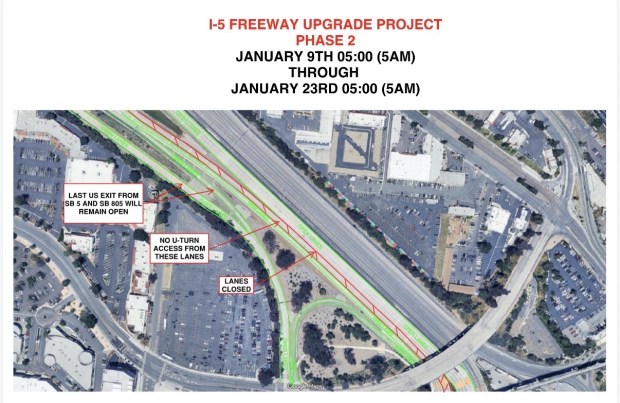 The easternmost lane of southbound I-5 at the San Ysidro Port of Entry will be closed during Phase 2. (U.S. General Services Administration)