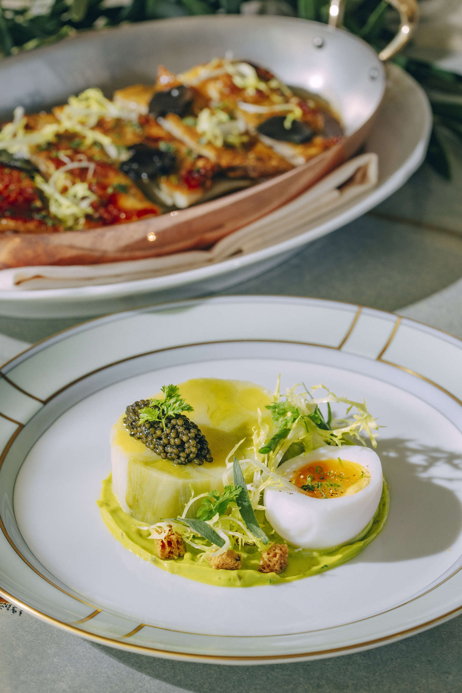 Leeks Vinaigrette with local duck egg at Fleurette restaurant in...