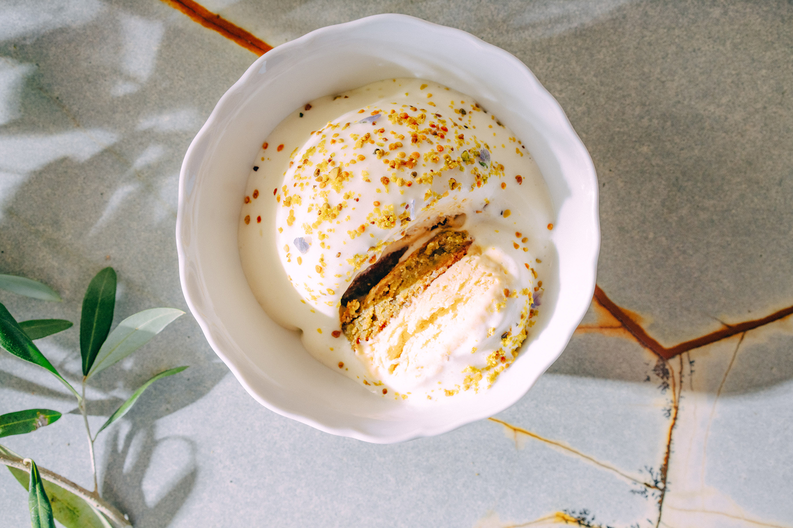 âLavender & Honey,â a semifreddo and pistachio cake dessert at...