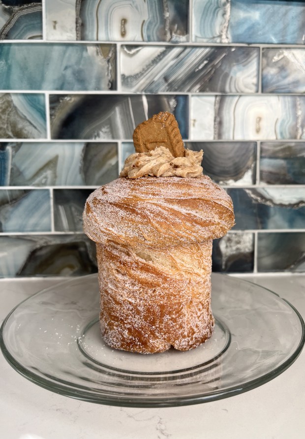 The Biscoff Cookie Butter Cruffin at Glutenus Maximus Bakehouse in Vista on Jan. 7, 2026. (Pam Kragen / The San Diego Union-Tribune)