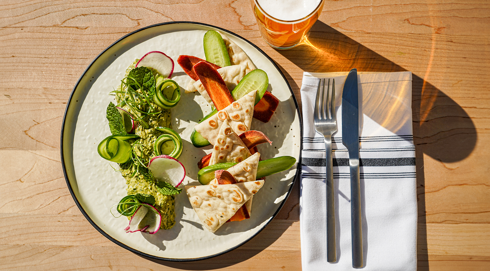 A Mediterranean vegetable and pita platter at Harland Brewing Company...