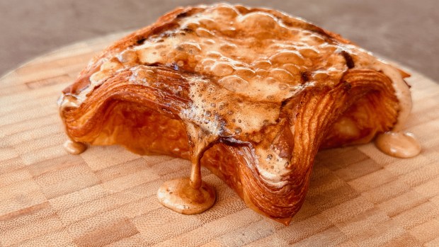 The Korean-style Bibimbap croissant at Izola artisan bakery in San Diego's East Village. (Jeffrey Lamont Brown)