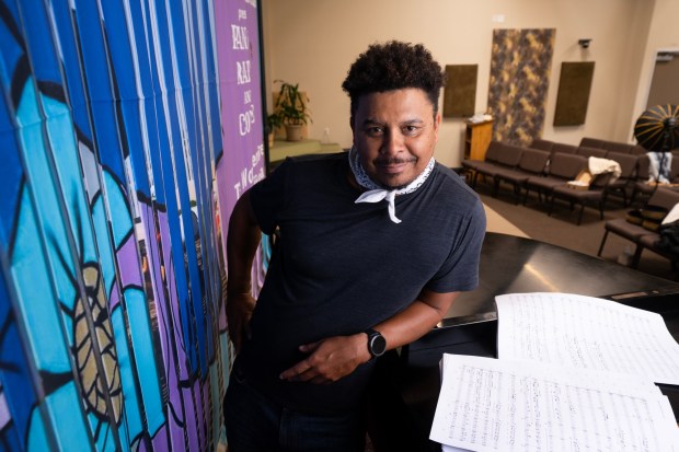 Victor Ryan Robertson sings the role of the Coyote in the new opera,"Pancho Rabbit and The Coyote" (which is subtitled: "A Migrant's Tale"). (Nelvin C. Cepeda / The San Diego Union-Tribune)