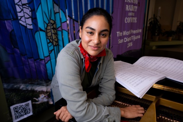 Mariana Flores Bucio sings the role of Pancho Rabbit in the new opera,"Pancho Rabbit and The Coyote" (which is subtitled: "A Migrant's Tale"). (Nelvin C. Cepeda / The San Diego Union-Tribune)