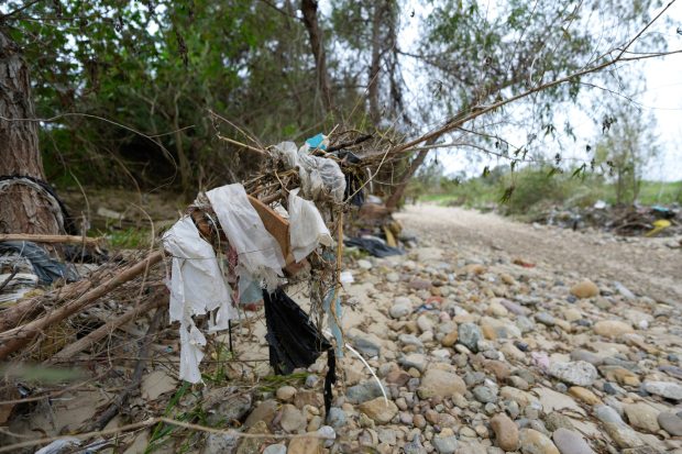 San Diego, CA - January 22: The riverbed is dry and littered with garbage from the recent rains. During the rainy season, the steady flowing stream and trash debris feed into the Tijuana River Valley.  It is located off Monument Road along the U.S.-Mexico border in San Diego, CA.  (Nelvin C. Cepeda / The San Diego Union-Tribune)