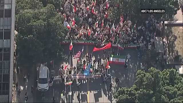 Thousands gather peacefully in Los Angeles in support of protesters in Iran