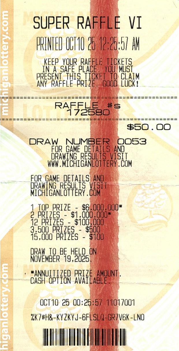 Super Raffle lottery ticket (IMAGE -- MICHIGAN LOTTERY)