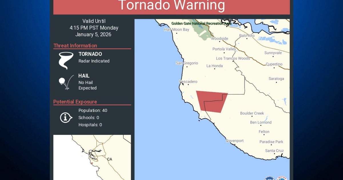 Part of San Mateo, Santa Cruz counties were briefly under tornado warning