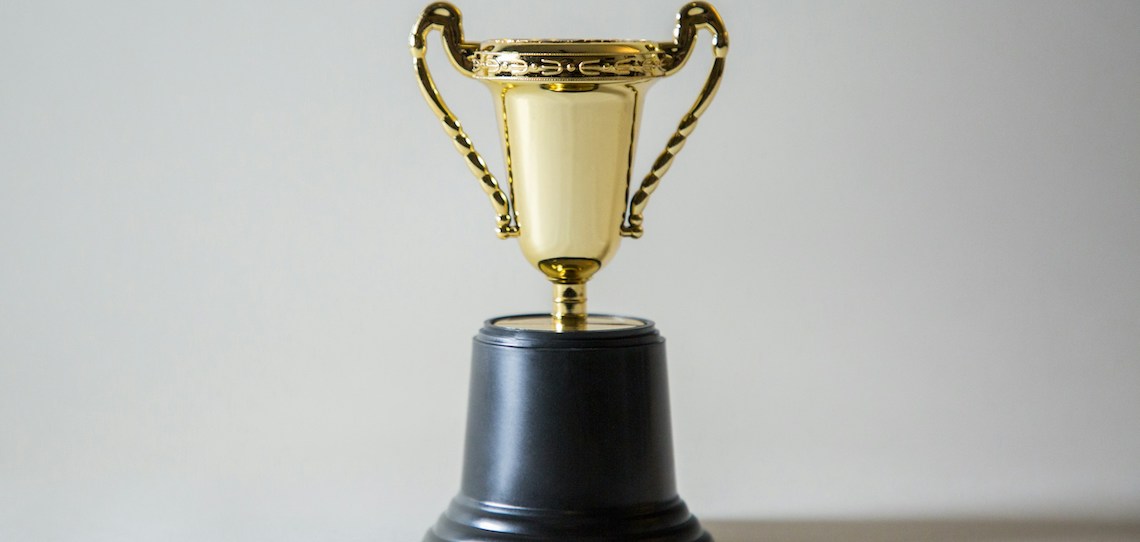 a gold plastic trophy
