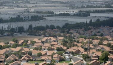 Warehouses bump up against homes in the Inland Empire.