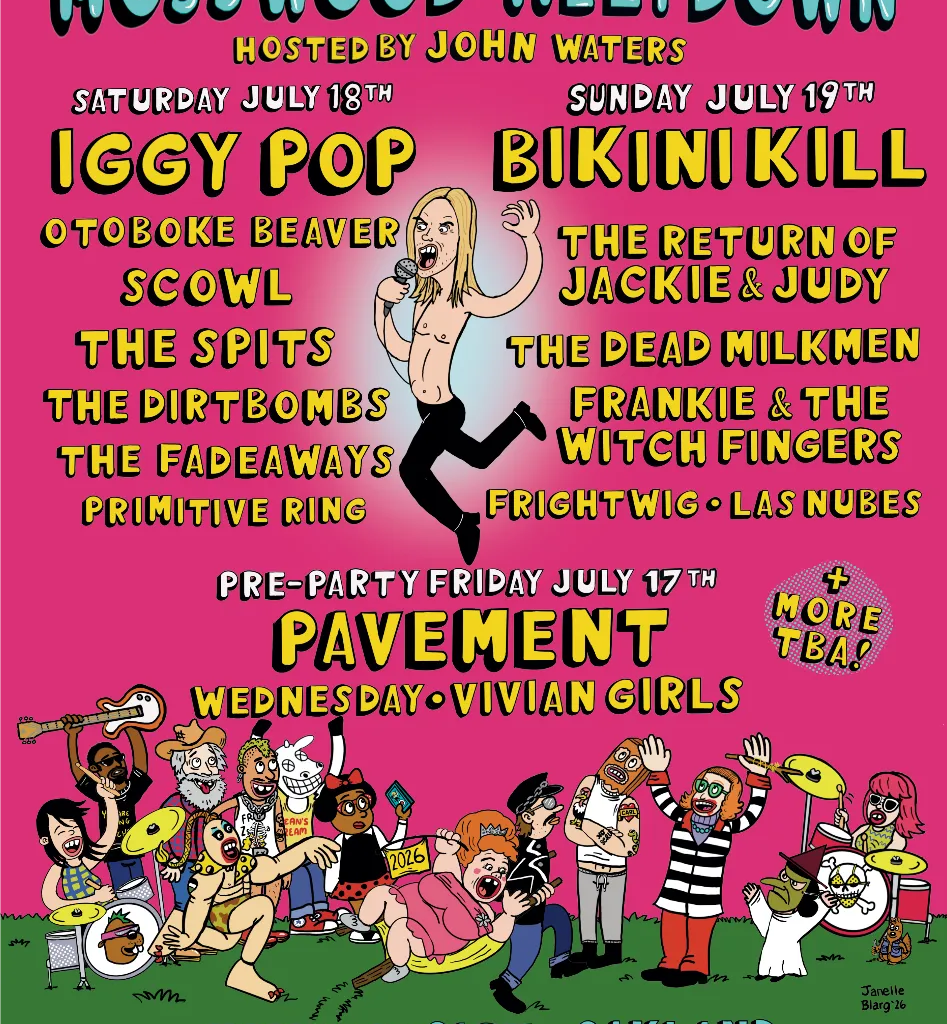 Mosswood Meltdown, returns to Oakland’s Mosswood Park July 18 & 19, 2026, with a pre-party on July 17 with Pavement, Wednesday, Vivian Girls