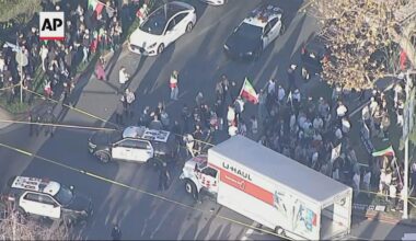 U-Haul truck speeds through Los Angeles march supporting Iranian people