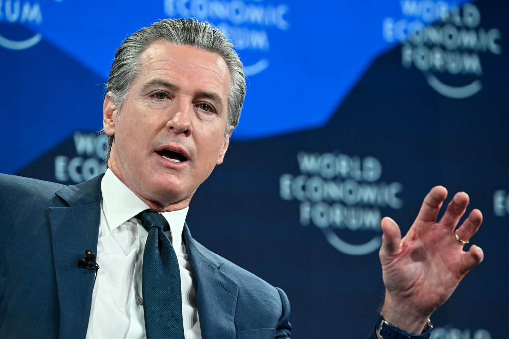 Gavin Newsom speaking at the World Economic Forum.