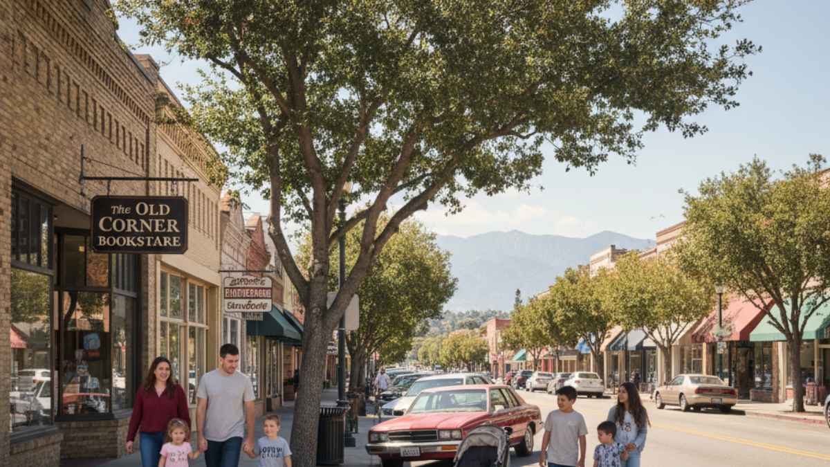 Downtown Visalia with tree-lined streets and welcoming storefronts