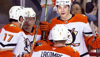 Sennecke scores in OT for 1st NHL hat trick as Ducks rally to beat Flames 4-3