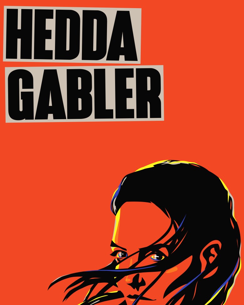 Poster for the Old Globe play Hedda Gabler, showing part of a woman's face and windblown hair