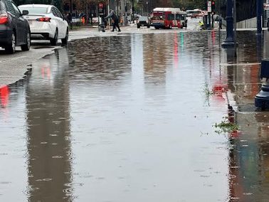A large pool of water in downtown San Diego during a fall storm. Heavy rains are headed to San Diego on Christmas.