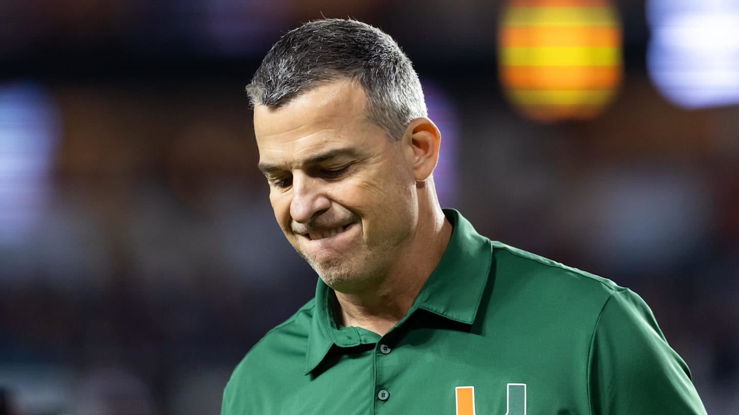 Jan 19, 2026; Miami Gardens, FL, USA; Miami Hurricanes head coach Mario Cristobal reacts against the Indiana Hoosiers during the College Football Playoff National Championship game at Hard Rock Stadium. Mandatory Credit: Mark J. Rebilas-Imagn Images