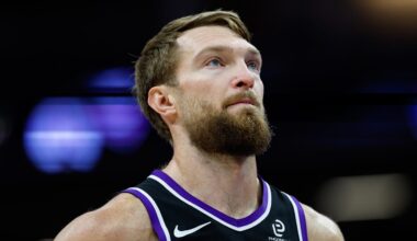 Nov 11, 2025; Sacramento, California, USA; Sacramento Kings center Domantas Sabonis (11) looks on during the fourth quarter against the Denver Nuggets at Golden 1 Center. Mandatory Credit: Sergio Estrada-Imagn Images