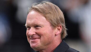 Aug 14, 2021; Paradise, Nevada, USA; Las Vegas Raiders manager Jon Gruden looks on before the game Seattle Seahawks at Allegiant Stadium. Mandatory Credit: Orlando Ramirez-Imagn Images