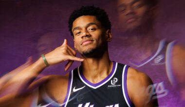Sep 29, 2025; Sacramento, CA, USA; Sacramento Kings center Dylan Cardwell (32) during media day at Golden 1 Center. Mandatory Credit: Sergio Estrada-Imagn Images