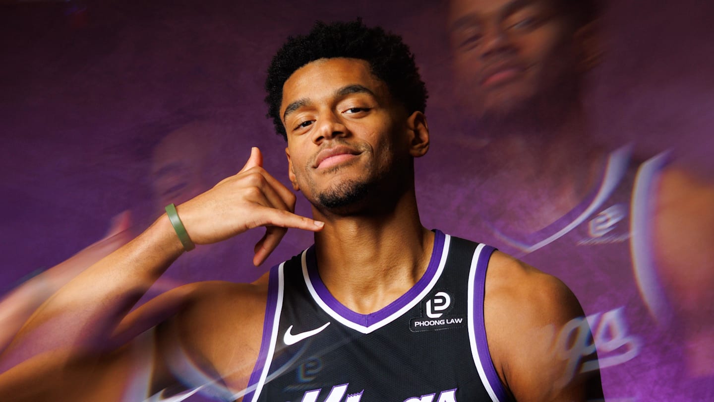 Sep 29, 2025; Sacramento, CA, USA; Sacramento Kings center Dylan Cardwell (32) during media day at Golden 1 Center. Mandatory Credit: Sergio Estrada-Imagn Images