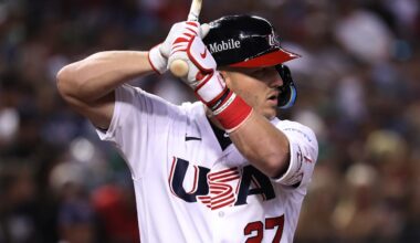 Team USA outfielder Mike Trout (27) at the plate