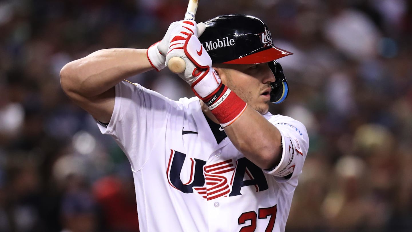 Team USA outfielder Mike Trout (27) at the plate