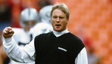 Oct 15, 2000; Kansas City, MO; USA; FILE PHOTO;  Oakland Raiders head coach Jon Gruden prior to facing the Kansas City Chiefs at Arrowhead Stadium. Mandatory Credit: RVR Photos-Imagn Images
