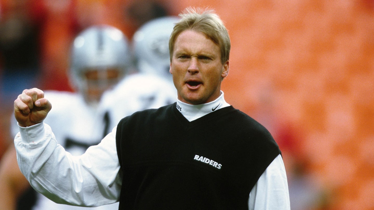 Oct 15, 2000; Kansas City, MO; USA; FILE PHOTO;  Oakland Raiders head coach Jon Gruden prior to facing the Kansas City Chiefs at Arrowhead Stadium. Mandatory Credit: RVR Photos-Imagn Images