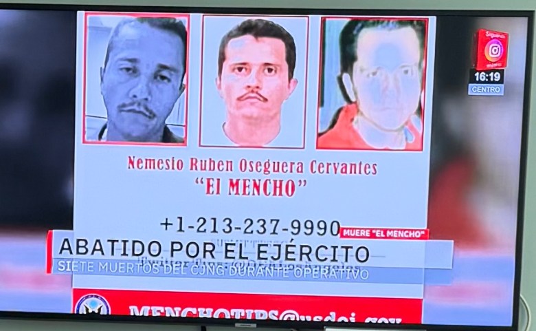 Gil Garcia provided Noozhawk with this photo of Nemesio “El Mencho” Oseguera Cervantes on a television in Mexico. Cervantes was arrested during a military operation but was later declared dead. He was the head of the Jalisco New Generation Cartel.
